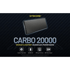 Cargador de Energía Liviano Nitecore Carbo 20000: 20,000 mAh con Cable Eco-Sensa Tipo C