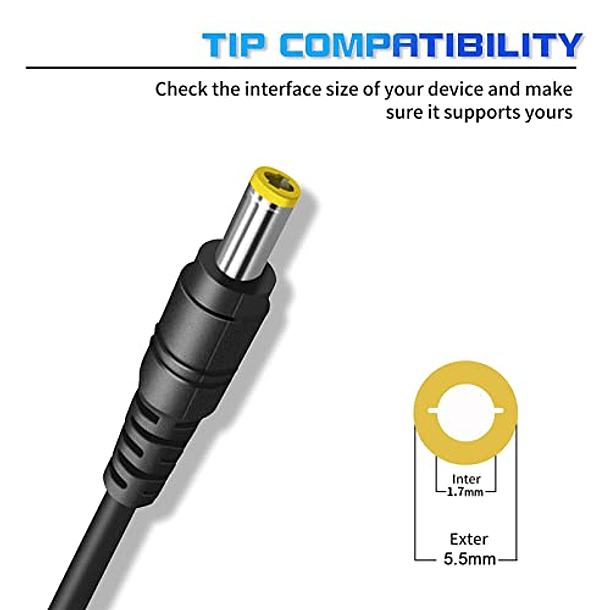 Adaptador de CA para Monitores Acer LCD: S202HL, S230HL, S231HL, S232HL, R240HY, H236HL, G246HL, G276HL, G236HL, S240HL, S220HQL, S271HL, H226HQL, G226HQL, S241HL, HN274H, Aspire 5, 3, E5-575, E15, N1 2