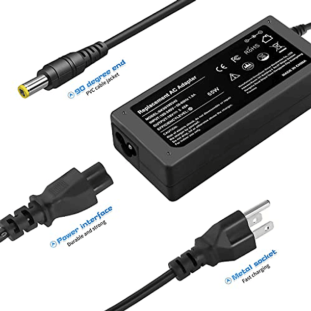 Adaptador de CA para Monitores Acer LCD: S202HL, S230HL, S231HL, S232HL, R240HY, H236HL, G246HL, G276HL, G236HL, S240HL, S220HQL, S271HL, H226HQL, G226HQL, S241HL, HN274H, Aspire 5, 3, E5-575, E15, N1 5