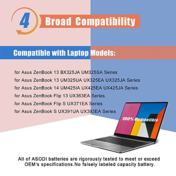Batería Compatible para ASUS ZenBook 13, Flip S13, VivoBook S14, C41N1904 67Wh C41N1904-1- COPIA 5