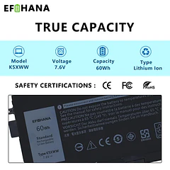 Batería de Repuesto K5XWW para Dell Latitude 7389 Latitude 7390 Latitude 12 5000 5289 2-in-1 - EFOHANA