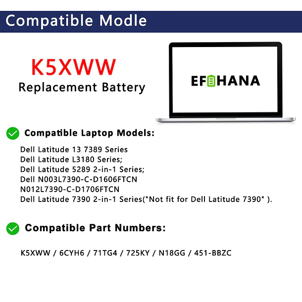 Batería de Repuesto K5XWW para Dell Latitude 7389 Latitude 7390 Latitude 12 5000 5289 2-in-1 - EFOHANA 3