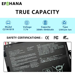 Batería de Repuesto C21N1819 para Asus Vivobook 14 F420FA F420UA S420UA R459UA X420FA X420UA A420UA - EFOHANA