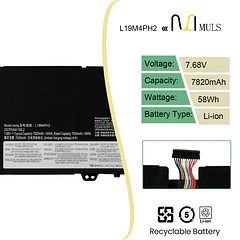 Batería de Repuesto L19M4PH2 para Lenovo Ideapad Yoga 9-14ITL5 82BG C950 - MULS