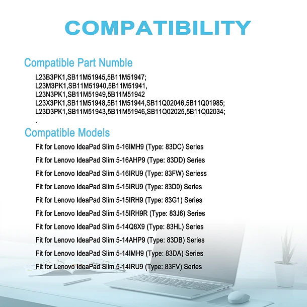 Batería de Repuesto L23B3PK1 para Lenovo IdeaPad Slim 5-16AHP9 5-16IMH9 5-14Q8X9 5-14IMH9 5-14AHP9 5-15IRU9 5-15IRH9 - TAICROWNE 5