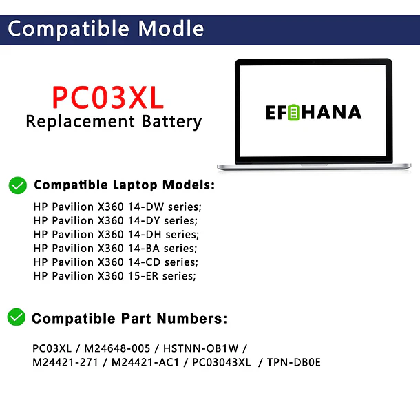 Batería de Repuesto PC03XL para HP Pavilion X360 14 15 14-DW/DY/BA/CD 15-ER HSTNN-OB1W M24421-271/AC1 M24648-005 3