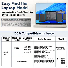 Batería de Repuesto A1582 para MacBook Pro 13 inch Retina A1493 [ Early 2015, Mid - Jalaxbeat