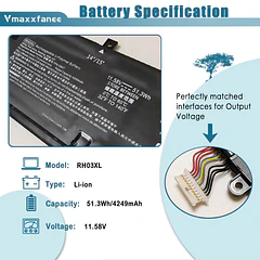 Batería de Repuesto RH03XL para HP EliteBook 640 G9 G10/650 G10/655 G10 Probook 440 G10/445 - Vmaxxfanee