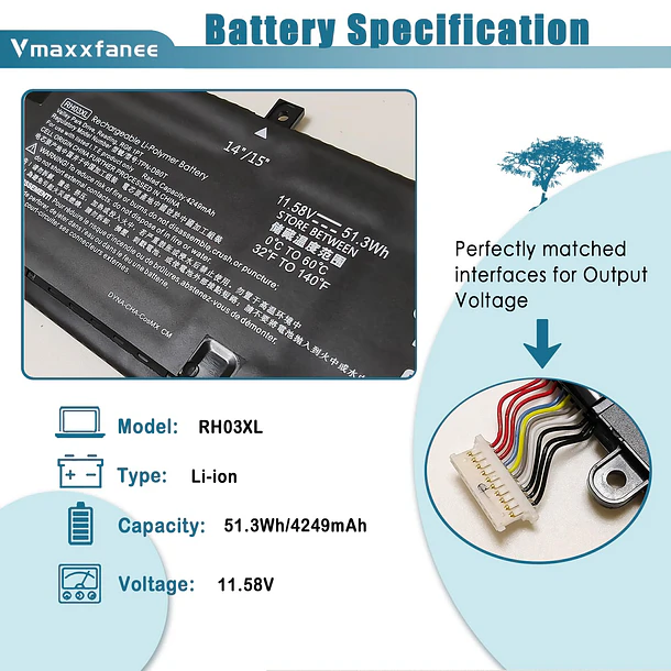 Batería de Repuesto RH03XL para HP EliteBook 640 G9 G10/650 G10/655 G10 Probook 440 G10/445 - Vmaxxfanee 2