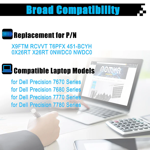 Batería de Repuesto para Dell Precision 7670 7680 7770 7780 Series RCVVT T6PFX 451-BCYH - AOMKA 3