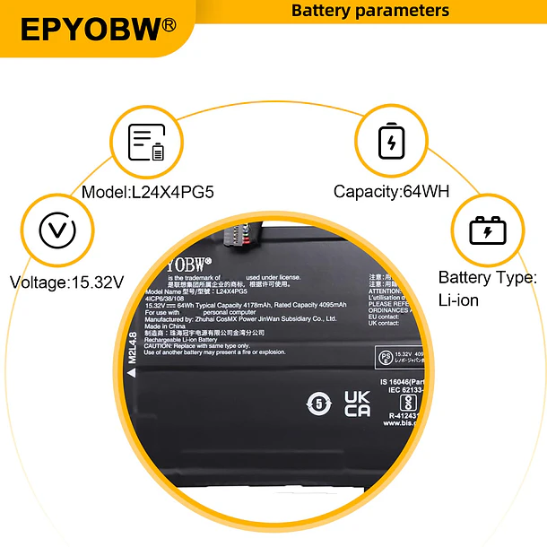 Batería de Repuesto L24X4PG5 para Lenovo ThinkPad E14 Gen 7 / ThinkPad E16 Gen 3 - EPYOBW 4