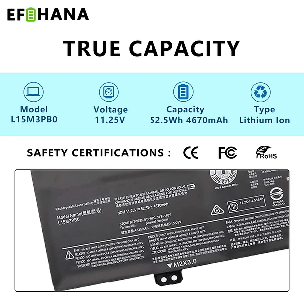 Batería de Repuesto L15M3PB0 para Ideapad 330S-14IKB 330S-14AST 330S-15ARR 330S-15AST 330S-15IKB Series Notebook 5B10Q39202 5B10W67236 - EFOHANA 3