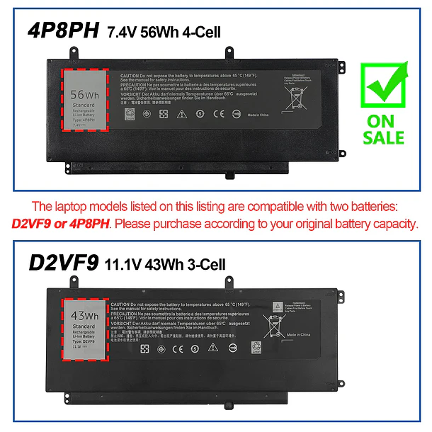 Batería de Repuesto 4P8PH para Dell Inspiron 15 7000 7537 7547 7548 6