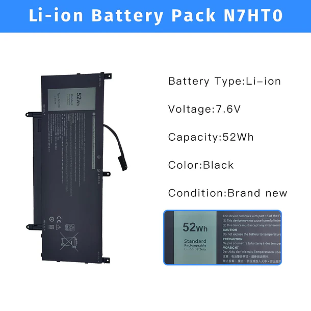 Batería de Repuesto N7HT0 para Dell Latitude 9510 2-in-1 Latitude 9510 9520 Series Notebook TVKGH 2
