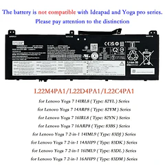 Batería de Repuesto L22C4PA1 para Lenovo Yoga 7 14IRL8 14ARP8 16IRL8 16ARP8 / Yoga 7 - EPYOBW