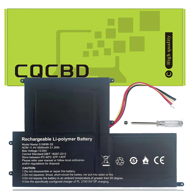 Batería de Repuesto 516698 para RTDPART for Other for EVOO EVC156-1BK EVC156-2BK ECV156-1 ECV156-2 （11.4V - CQCQ 1