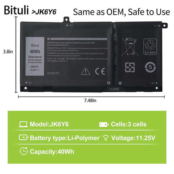 Batería de Repuesto C31N1636 para Dell 14 5000 5300 5301 5401 5402 5408 5409 5501 - Bituli 2