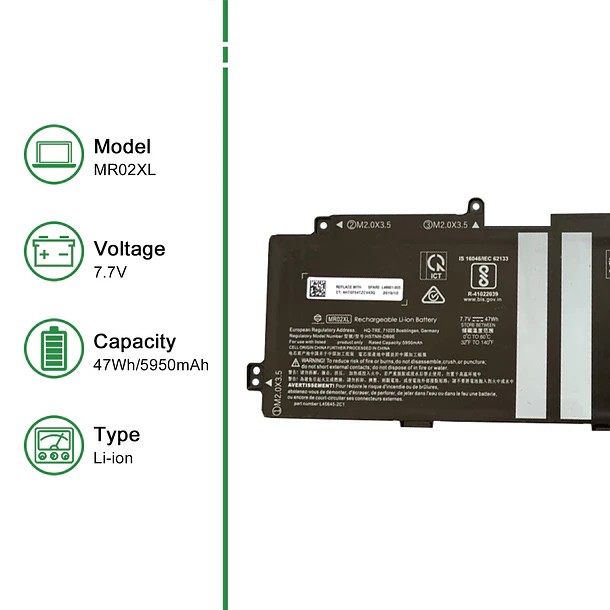 Batería de Repuesto MR02XL para Hp Elite X2 G4 Series Notebook HSTNN-DB9E L45645-2C1 Black 7.7V - JIAZIJIA 2
