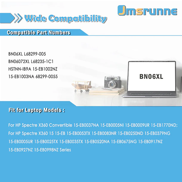 Batería de Repuesto BN06XL para HP Spectre X360 Convertible 15-EB0005NI X360 15 15-EB 15-EB0005UR Series - Jmsrunne 5
