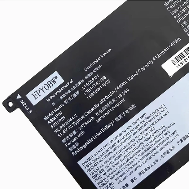 Batería de Repuesto L19C3PD5 para Lenovo ThinkPad X390 X395 X13 Series L18D6PD1 L18M6PD2 L18M6PD1 SB10T83168 - EPYOBW 2