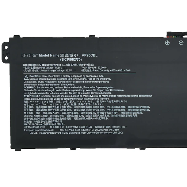 Batería de Repuesto AP20CBL para diversos equipos compatibles según modelo AP20CBL - EPYOBW 2