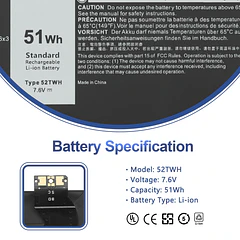 Batería de Repuesto 52TWH para Dell XPS 13 7390 2-in-1 Series - ANTIEE