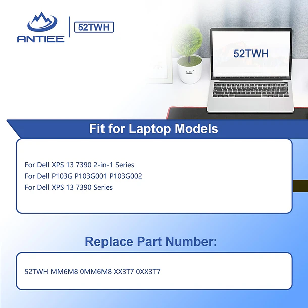 Batería de Repuesto 52TWH para Dell XPS 13 7390 2-in-1 Series - ANTIEE 3