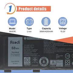 Batería de Repuesto MV07R para Dell G3 15 3500 3590 3700 3790 G5 15 5500 - ASODI
