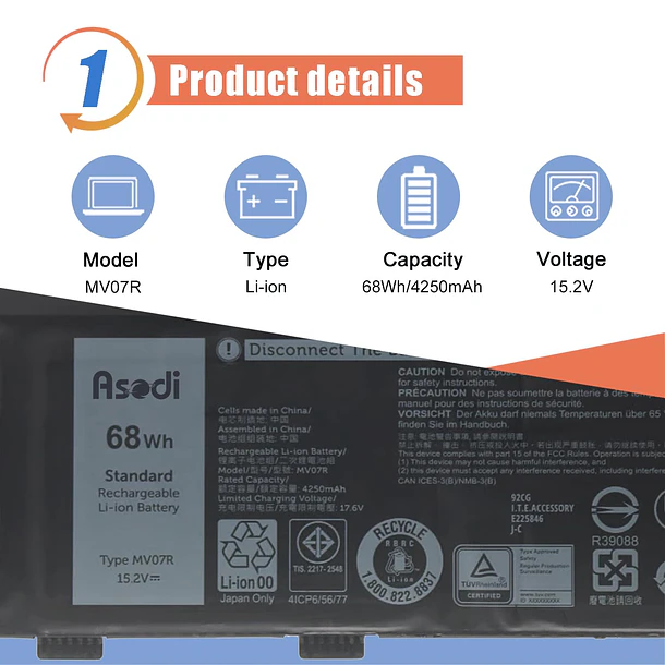 Batería de Repuesto MV07R para Dell G3 15 3500 3590 3700 3790 G5 15 5500 - ASODI 2