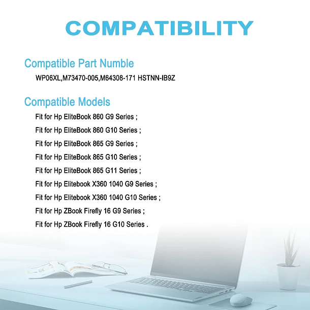 Batería de Repuesto WP06XL para Hp EliteBook 865 860 845 840 835 830 G9 G10 6