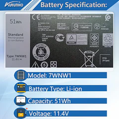 Batería de Repuesto 7WNW1 para Dell Latitude 5424 5420 Rugged Extreme P85G P86G P137G P137G001 - AURUNHO
