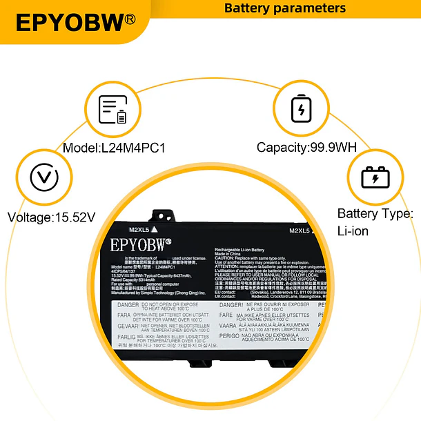 Batería de Repuesto L24M4PC1 para Lenovo Legion 9 18IAX10 / Pro 7-16IAX10H 7-16AFR10H 7-16ADR10H Series - EPYOBW 4