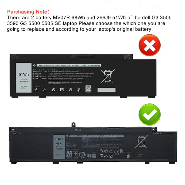 Batería de Repuesto MV07R para Dell G3 15 3500 3590 3700 3790 G5 15 5500 - ASODI 4