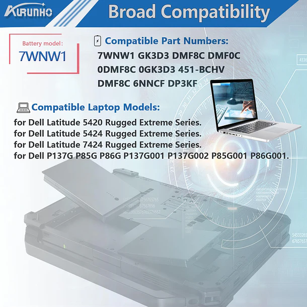 Batería de Repuesto 7WNW1 para Dell Latitude 5424 5420 Rugged Extreme P85G P86G P137G P137G001 - AURUNHO 5