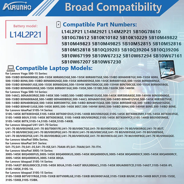 Batería de Repuesto JPFMR para Lenovo Yoga 500-15IBD 500-15ISK 500-14IBD 500-14IHW IdeaPad 310S-14AST 310S-14ISK 310S-14AST 6