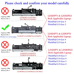 Batería de Repuesto L21M3P76 para Lenovo ThinkPad L14 Gen 3 / ThinkPad L14 Gen 4 - EPYOBW