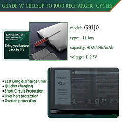 Batería de Repuesto g91j0 para Dell Latitude 3320 3330 3420 3520 Insp 3510 3511 3515 - VVXQING