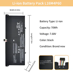 Batería de Repuesto L16M4P60 para Lenovo Yoga 920 920-13IKB 920-131KB 920-13IKB-80Y7 80Y8 81TF Ideapad Flex - NBULBL