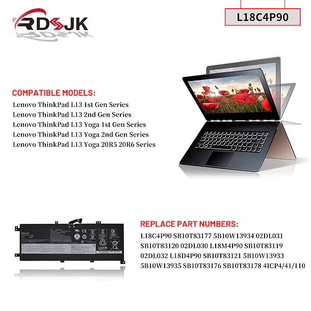 Batería de Repuesto L18C4P71 para Lenovo ThinkPad L13 Yoga 20R5 20R6 Series 02DL030 02DL031 02DL032 3