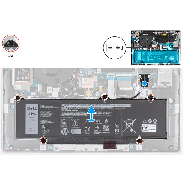 Batería de Repuesto R73TC para DELL Latitude 3340,3440,3450(2024 year),3540,3550(2024 year),5340,5440,5450,5540,5550,7455,Precision 3480,3490,3580,3590,inspiron 14 Plus 7441 Laptops - DELL 3