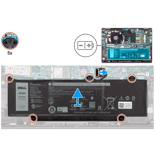 Batería de Repuesto R73TC para DELL Latitude 3340,3440,3450(2024 year),3540,3550(2024 year),5340,5440,5450,5540,5550,7455,Precision 3480,3490,3580,3590,inspiron 14 Plus 7441 Laptops - DELL 6