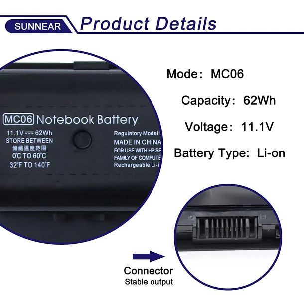 Batería de Repuesto MC06 para Hp Envy M7-N000 M7-N100 15-AE100 17-N000 17-R000 M7-n109d M7-n011dx Series - SUNNEAR 2