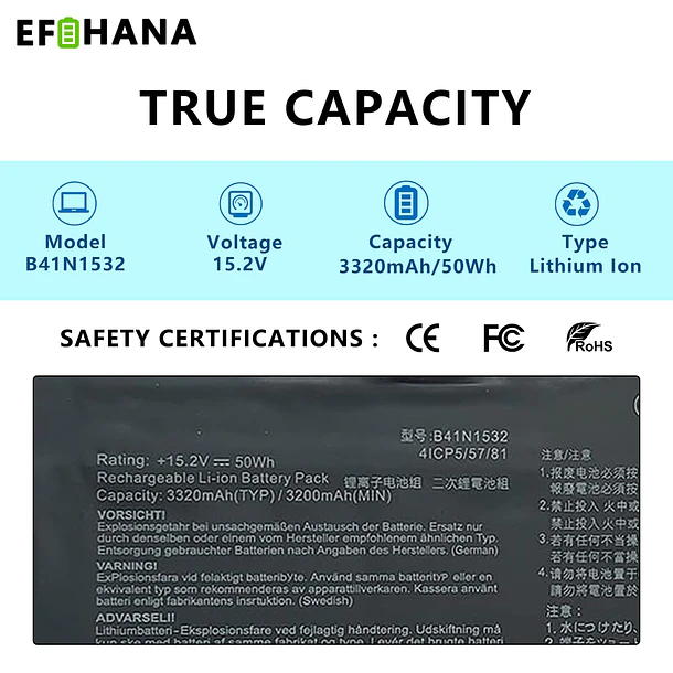 Batería de Repuesto B41N1532 para Asus Zenbook Flip UX560 UX560UA UX560UA-1B Q504U Q504UA Series Notebook - EFOHANA 2