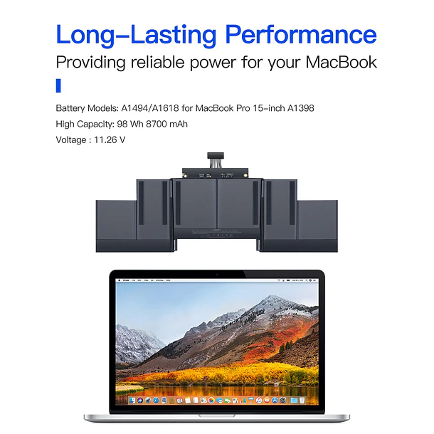 Batería de Repuesto A1494/A1618 para MacBook Pro A1398, 15-Inch, 2013-2015 - SeaPlant 4