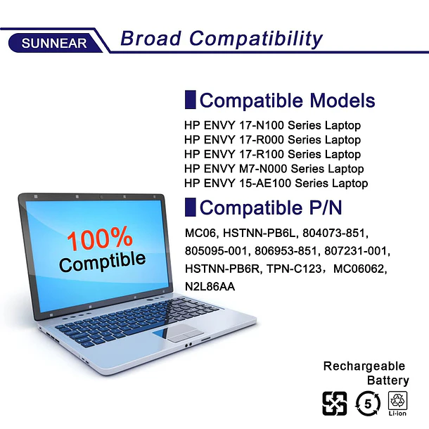 Batería de Repuesto MC06 para Hp Envy M7-N000 M7-N100 15-AE100 17-N000 17-R000 M7-n109d M7-n011dx Series - SUNNEAR 5