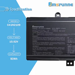 Batería de Repuesto C41N2109 para Zephyrus M16 GU604VZ GU604VI GU604VY ROG Flow X16 GV601 Strix