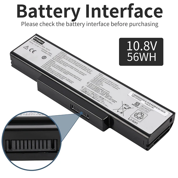 Batería de Repuesto A32 K72 para ASUS K72D K72DR K72DY K72F K72J K72JA K73 K73B K73BR - KingSener ETESBAY 4