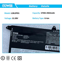 Batería de Repuesto L18L3PD1 para Lenovo ThinkPad T14S T490S T495S Series L18M3PD1 L18C3PD1 L18M3PD2 L18C3PD2 - OUWEE