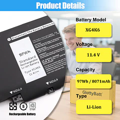 Batería de Repuesto XG4K6 para Dell XPS 17 9700 9710 9720 9730 Precision 5750 5760 - GlottyBatt