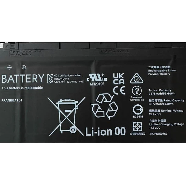 Batería de Repuesto Framework Laptop 13 para FRANBBATA FRANBBAT01 1126105R5 Framework Laptop 13 15.4V,3572mAh/55Wh - YNYNEW 2